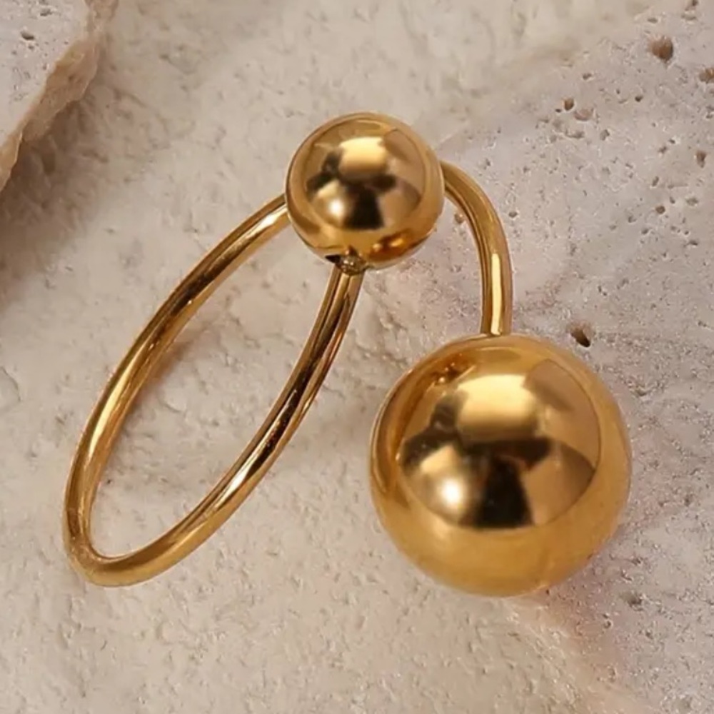 Dainty Wrap Ring - Stainless Steel -18k Gold Plated Double Spherical Ball Design